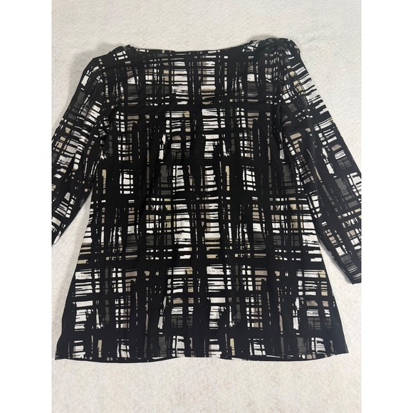 Worthington Stretch Blouse Women's Large Black White Abstract Print Long Sleeve - Picture 6 of 7